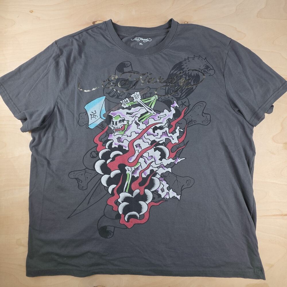 Ed Hardy Graphic T Shirt Men's Death Reaper Size XL Skull Dark Gray - Picture 2 of 8